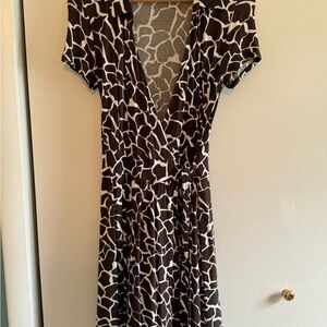 Three Dots Black and White Wrap Midi Dress